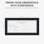 Homeforia 4x9 Business License Frame Black, High End Oak 4 x 9 Black Wood Certificate Frames, 9x4 Wooden Document Frames for Wall or Tabletop, 4 by 9 Picture Frames, Tempered Glass, Wall Kit, Set of 1