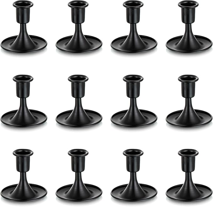Black Candlestick Candle Holders for Taper ：12 PCS Romadedi Candle Stick Holder Set Vintage Table Centerpiece Halloween Decoration Wedding Christmas Fireplace Mantel Home Deocr