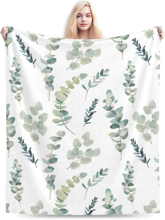 HGOD DESIGNS Watercolor Eucalyptus Flannel Fleece Bed Blanket Throw Blanket Lightweight Cozy Plush Blanket for Bedroom Living Rooms Sofa Couch 40"x50"