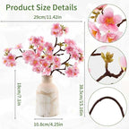 Fake Flower with Vase,3pcs Real Touch Pink Cherry Blossom Flowers in Vintage Ceramics Vase for Home Bathroom Office Desk Party Centerpiece Coffee Table Decor