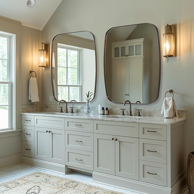 ANDY STAR Bronze Oblong Mirror, 36x40 Inch Brushed Bronze Oval Mirror for Bathroom with Stainless Steel Metal Frame, Wall Mouned for Bathroom, Living Room, Entryway