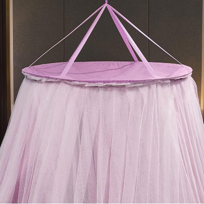 Kertnic Luxurious Bed Canopy for Girls & Adults - Double Layer Princess Canopy with Lace, Round Dome Mosquito Netting for Queen/King Bed Tent (Purple)