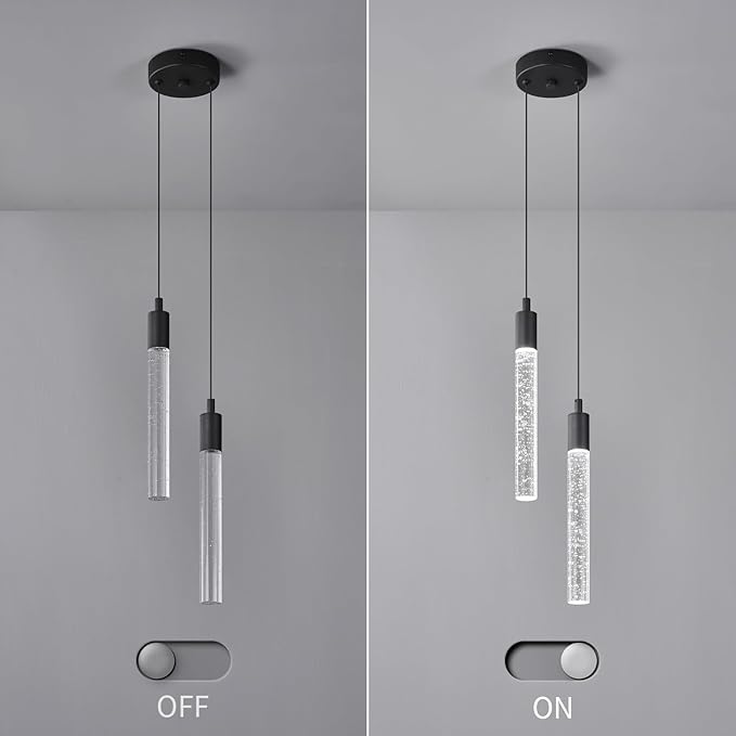Modern Light Fixture Kitchen Island Pendant Light Dimmable LED Black Pendant Lights Mini Crystal Pendant Lighting for Bedroom Dining Room Living Room（2-Light ）