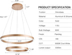 MADEM Modern LED Chandelier 2-Ring Circular Dimmable Pendant Light Contempoary Chanderlier Flush Mount Pendant Lighting for Living Room Dining Room, Bedroom,3000K-6000K, Gold, 60W