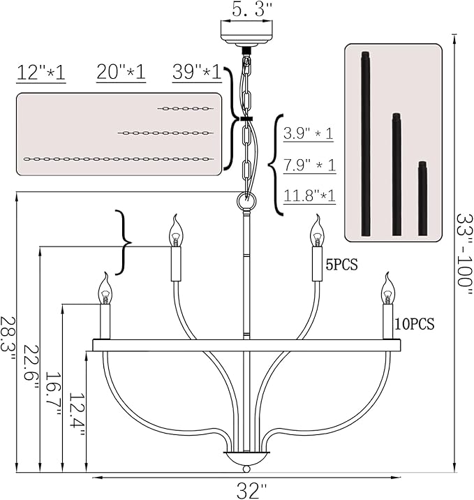Black Chandelier 15-Light Industrial Iron Candle Chandelier Modern Suspended Farmhouse Chandeliers Pendant Light Fixtures for Dining Room Bedroom Living Room Kitchen Island Foyer E12 Bulb