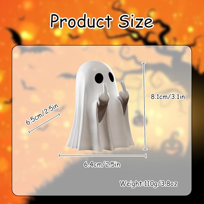 Halloween Ghost Figurine, Funny Resin Middle Finger Ghost Statue, Cute Decor for Halloween Decorations Indoor, Porch and Desk Spooky Home Decor Gifts