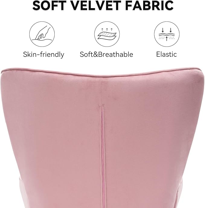 Nalupatio Mid Century Modern Accent Chair, Velvet Upholstered Armchair with Metal Legs, Tufted Button Wingback Side Chair, High Back Reading Chair for Living Room Bedroom, Pink