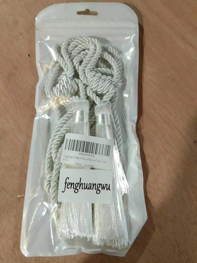 Fenghuangwu Curtain Tiebacks Tassel Tie-Backs, Rope Curtain tie Backs Handmade Curtain Holdbacks Made from Polyester (White, 2p)