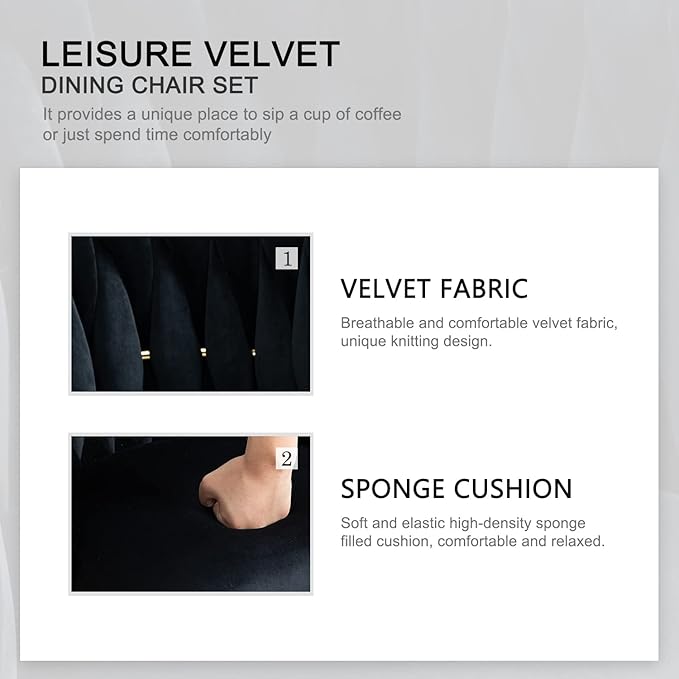 Nrizc Woven Dining Chairs Set of 4, Velvet Upholstered Dining Chairs with Gold Metal Legs, Modern Accent Chairs for Living Room, Dining Room, Kitchen (Black)