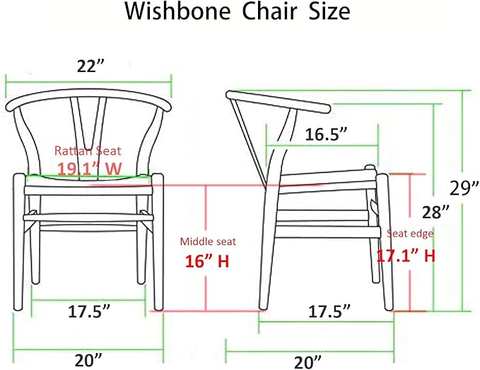 Wishbone Chair, Solid Wood Armrest Woven Seat Chair, Kitchen & Dining Chair, Wishbone Y Black Chairs - Set of 2 (Ash Wood - Black)