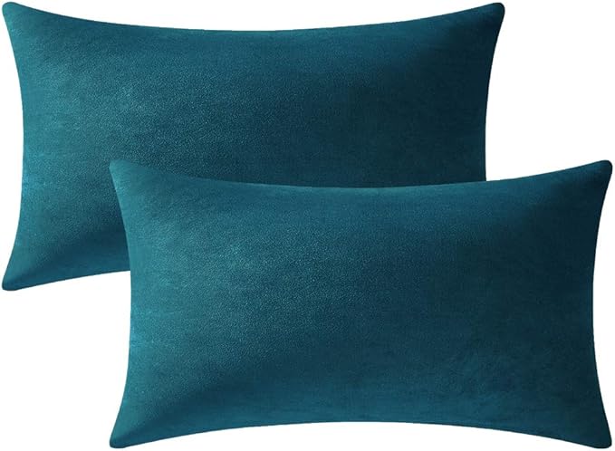 12x20 Throw Pillow Cases Teal: 2 Pack Cozy Soft Polyester Rectangular Decorative Pillow Covers for Farmhouse Home Decor