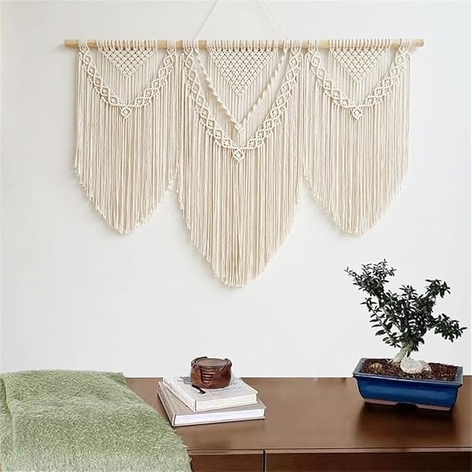 large macrame wall hanging - Boho Tapestry Macrame Wall Decor Art- Chic Bohemian Handmade Woven Tapestry Home Decoration for Bedroom Living Room Apartment Wedding Party - 43"x32" (Beige-Triangle)