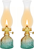 Glass Oil Lamp 2Pack, Oil Lamps for Indoor Use - 11"x3" Gradient Green Antique Kerosene Lamp, Vintage Oil Lantern for Home Decor, Outdoor Tabletop, Emergency Lighting & Props