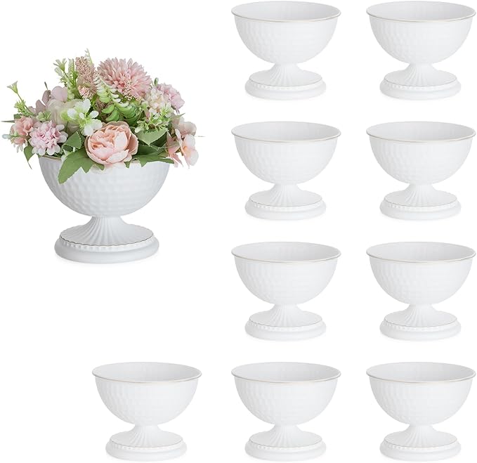 Sziqiqi White Urn Vase for Flowers - Wedding Table Decoration Centrepieces Set of 10 Vintage Metal Vases for Artificial Flowers Small Hammered Vase for Birthday Party Christmas Anniversary