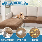 H.VERSAILTEX Velvet Stretch Sectional Couch Cover - 4 Pieces for L Shape Sofa With Separate Seat Cushion Covers - Fits Both Left/Right Sectional (Large 3 Seater + 1 Chaise, Camel)