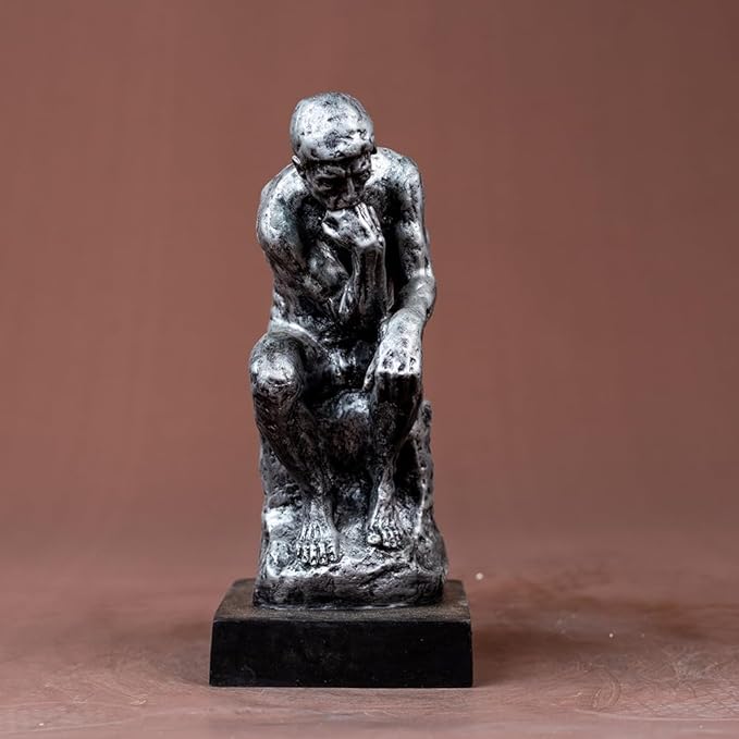 Thinking Man Statue, 9.5'' Famous Bronze Sculpture by Rodin, Nude Art Craft for Home Decor or Gift