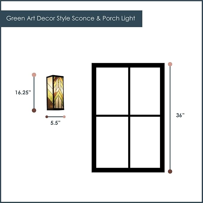 RIVER OF GOODS Art Deco Stained Glass Outdoor Light Fixture - 16.25" H - Decorative Porch Light - Green