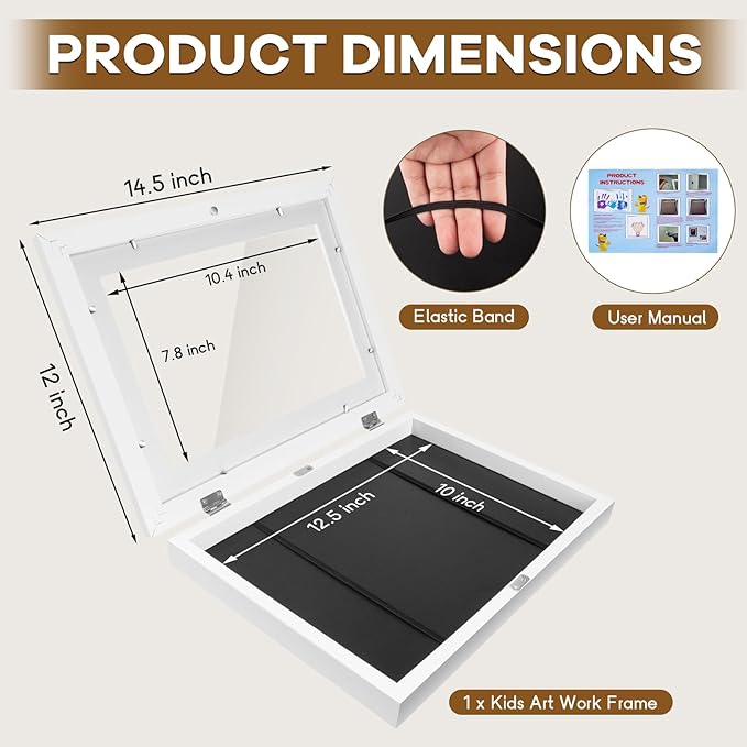 1 Pack Kids Artwork Frames 10x12.5 Inch Changeable Kids Art Frame with Front Opening for Art Display, Horizontally Vertically Wall Mount for Kids Drawing & School Projects (White)