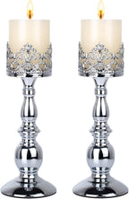 Candle Holders for Pillar Candles Gothic Matte Black Vintage Tall Candle Holders Set of 2 Decorative Large Table Centerpieces Candle Stand Decor (Silver 2PCS A)