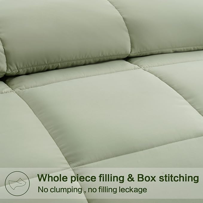 EASELAND Oversized King Down Alternative Comforter - Quilted Duvet Insert for All Seasons, Soft Lightweight with Corner Tabs, Summer Winter Warm Bedding, Sage Green 98x116 Inches