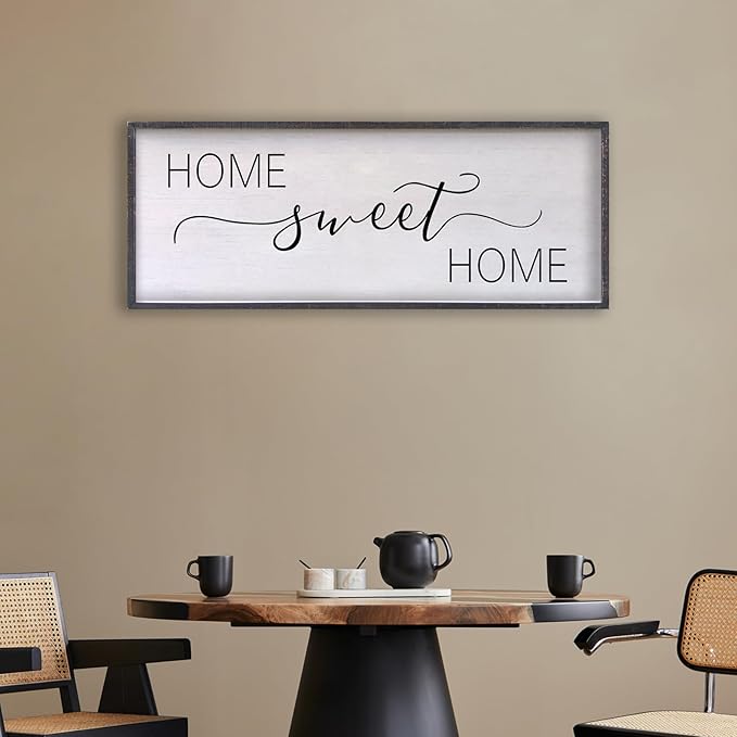 Home Sweet Home Sign Wall Decor 40"x15" Above Bed Living Room Large Wooden Framed Family Plaques Art (Black)