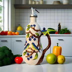 18.26oz/540ml Ceramics Olive Oil Dispenser Bottle,Hand Painted Reliefs Oil Dispenser for Kitchen,Oil Bottles for Kitchen (Blueberry)