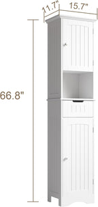 ChooChoo 67" Tall Bathroom Storage Cabinet Freestanding with Adjustable Shelves, Narrow Storage Linen Cabinet with 2 Doors and 1 Drawers for Bathroom, Living Room, Kitchen, White