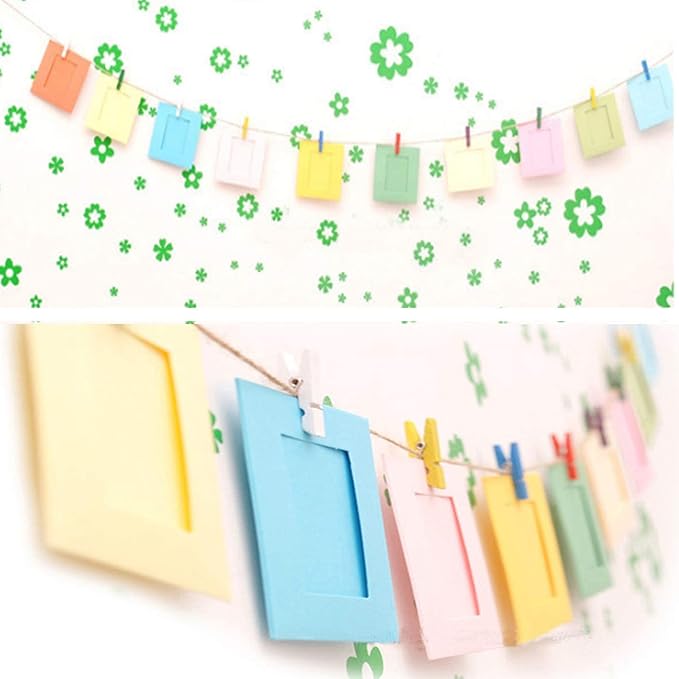 Colorful Paper Photo Frame 30 Pcs DIY Creative Retro Kraft Paper Polaroid Films Hanging Album Frame with Mini Clips and Hemp Ropes for Home Dorm Office 6 inch 10 Colors