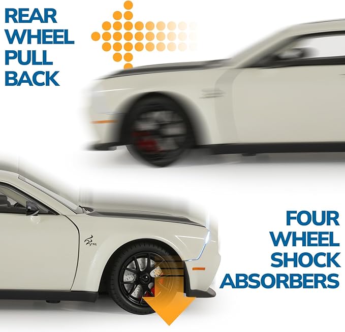 Car Toys for Boys 1/24 Diecast Cars Hellcat SRT Collectibles Model Kit,Pull Back Metal Toy Car with Lights and Sounds,Toy Cars for Boys Age 4-7（White）