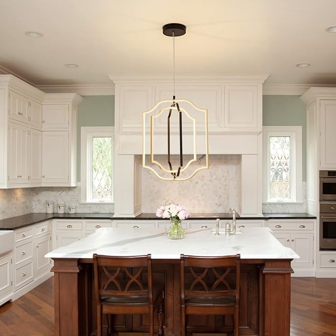 modern LED chandelier DIY creative chandelier adjustable hanging chandelier round ring 3 ring 3000K warm white light fixture for dining room bedroom kitchen island hall black gold (D = 19.7")