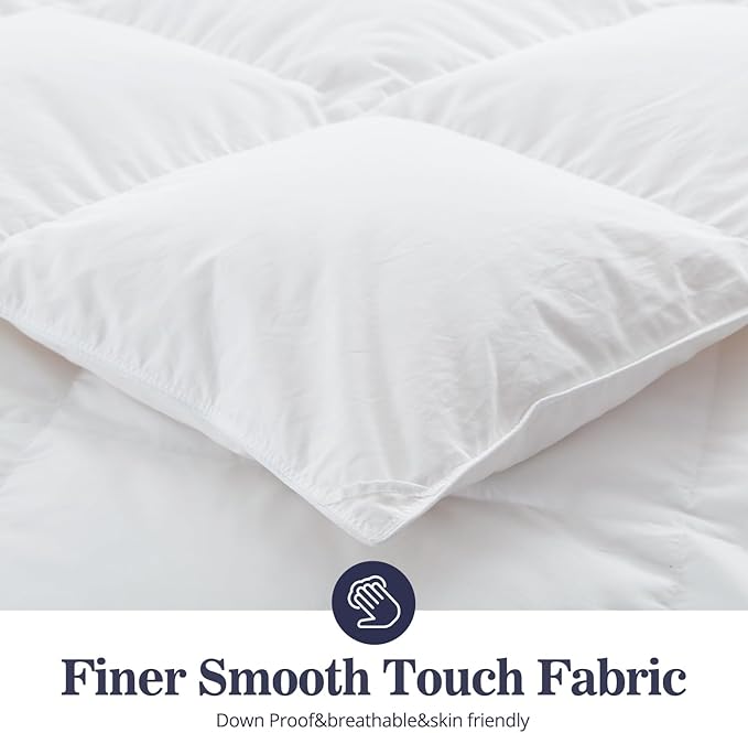 Globon Ultra-Soft Down Feather Comforter Queen Size,Luxurious Fluffy Hotel Collection Duvet Insert for All Season,Noiseless Shell,700 Filling Power,Medium Weight with Corner Tabs, White…