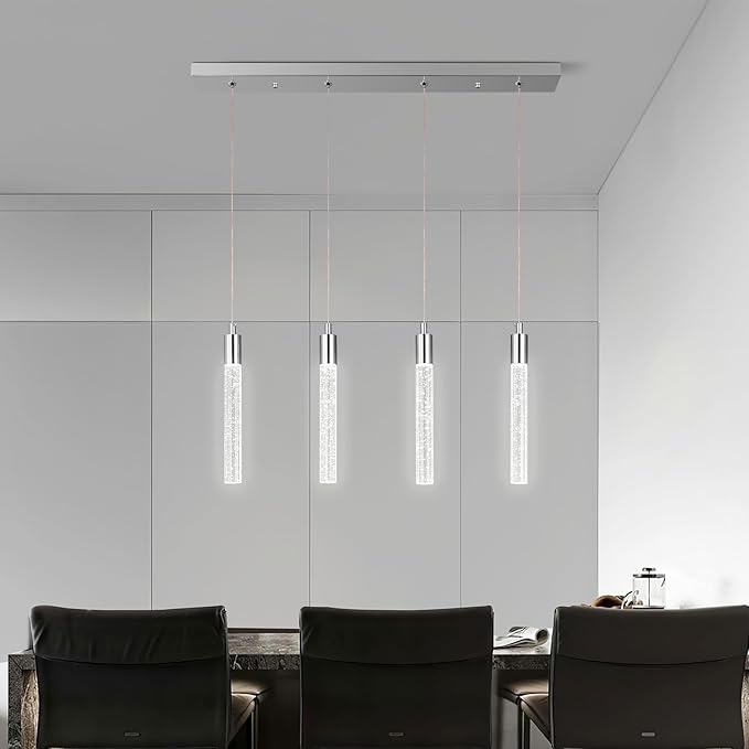 Kitchen Island Lighting Modern Light Fixture Chrome Pendant Light Dimmable LED Chrome Finish Mini Crystal Pendant Lights for Dining Room Living Room（4-Light）