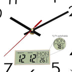 Lumuasky Wall Clock Digital 12" Non-Ticking Silent Battery Operated Analog with LCD Display for Perpetual Calendar and C° Temperature, Ideal Modern Home, Bedroom, Kitchen, Office Decor