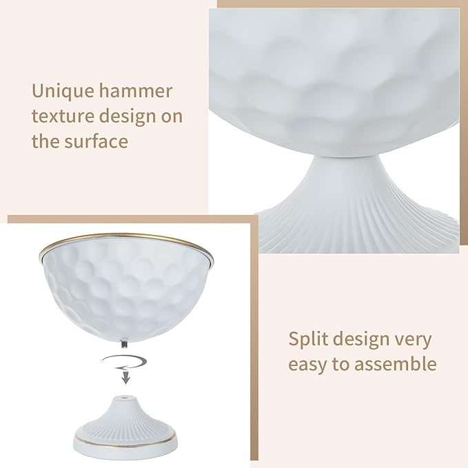 Sziqiqi White Vases for Wedding Centerpieces: 6.1in Metal Urn Vases Set of 2 Compote Vase for Decorations - Flower Arrangements Table Vase Plant Bowl for Wedding Party Event Home Decor