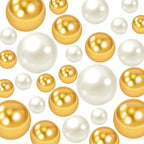 300Pcs Vase Filler Ivory and Golden Yellow No Hole Faux Pearl Beads for Vase Filling Decorations, Candle Centerpieces, Wedding Centerpieces, Home Party Decor (8/14/20mm)