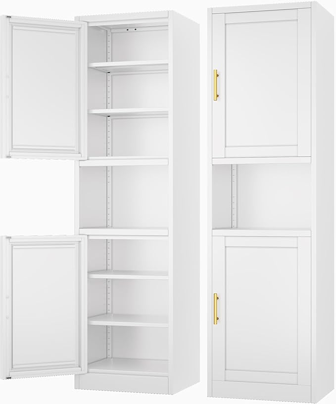 Tall Narrow Storage Cabinet 66.93" H Tall Bathroom Cabinets Metal Pantry Cabinet, 4 Adjustable Shelves for Kitchen, Home Office, Living Room, Dinning Room (16 inches Wide White)
