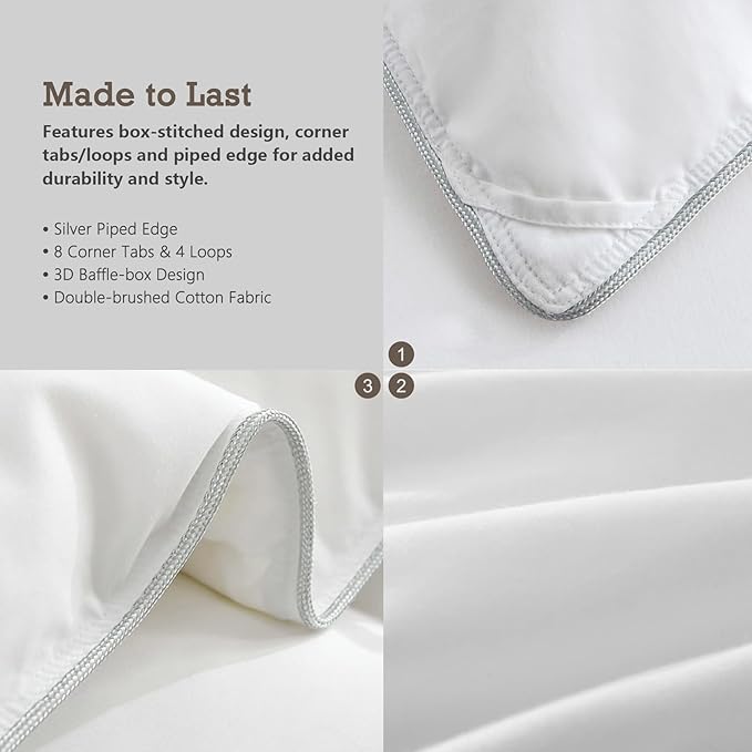 BPC Feather Down Comforter Queen Size for All Season, 750 Fill-Power Cloud Fluffy Duvet Insert with Ultra-Soft Egyptian Cotton Blend Cover, Medium Warmth Hotel Comforter, White, 90x90 Inches