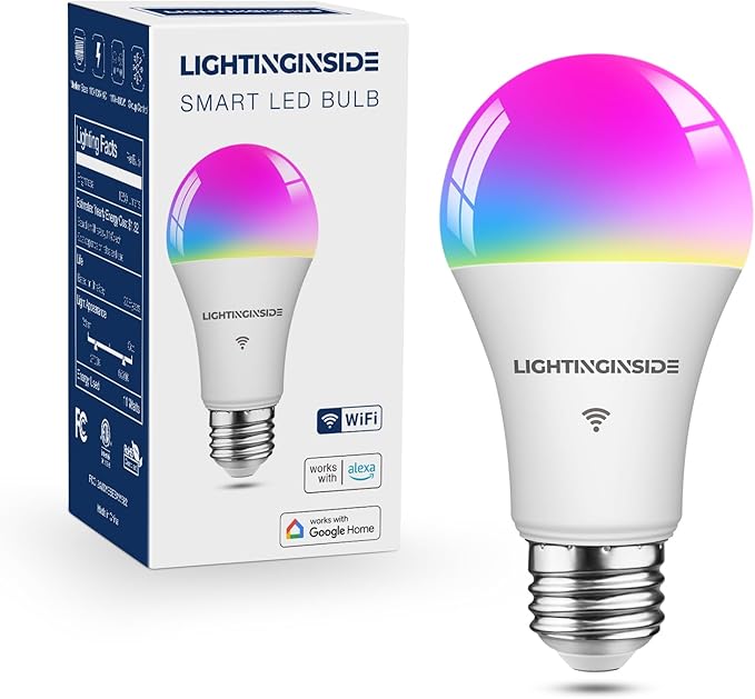 Lightinginside Smart Light Bulbs 100W Equiv., 1350LM 11W Smart Bulb Works with Alexa/Google Home/Smart Life, A19 E26 RGBCW Color Changing, No Hub Required, 2.4G WiFi Bluetooth Bulb, ETL Listed, 1PC