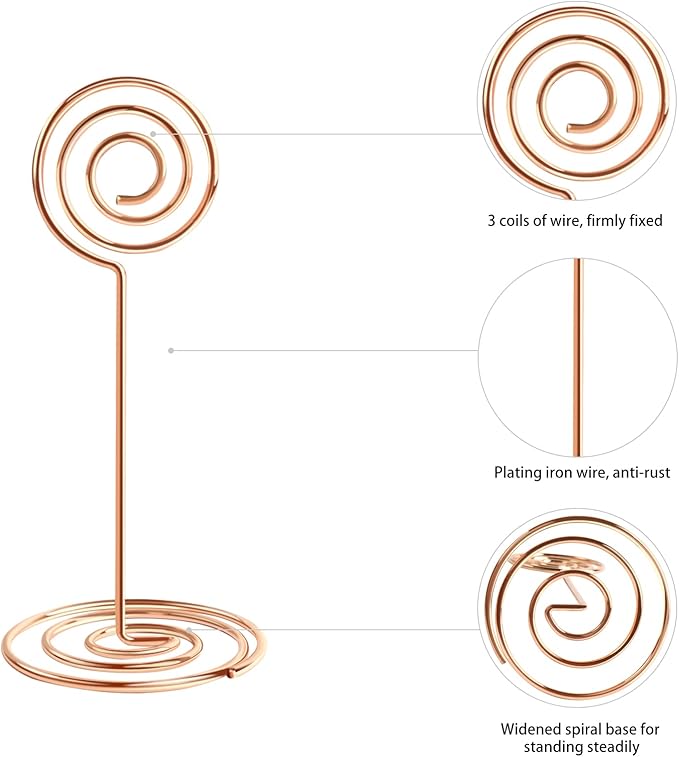 26 PCS Table Number Holder - Table Card Holder Stand Wire Photo Holder with 26 Pcs Floral Table Number Cards, Place Card Holder Stand for Weddings Party Office Paper Memo Menu Note Clips