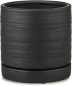 6 Inch Plant Pots, Ceramic Planter Pot with Drainage Hole & Saucer, Indoor/Outdoor Cylinder Round Planter Pot, Matte Black