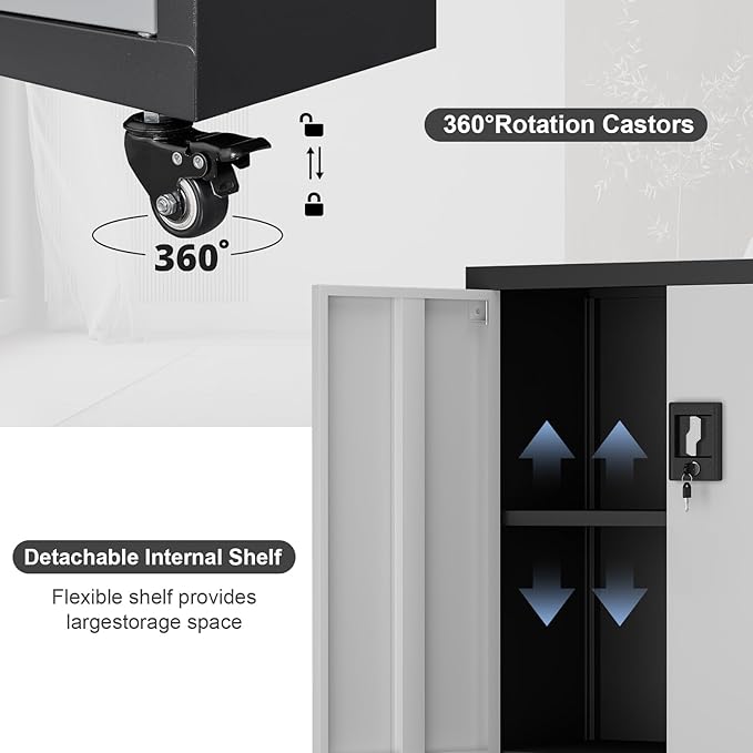 Locking Storage Cabinet,Steel Garage Cabinet with Wheels,Utility Tool Cabinet1 for Garage,Home Office and Warehouse