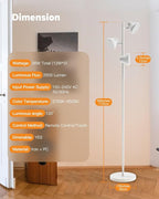 White Floor Lamp, 36W Modern Dimmable Standing Lamp 2700-6500K, 3 Rotatable LED Lights Reading Tall Lamp, Touch & Remote Control Floor Lamps for Living Room Bedroom Office