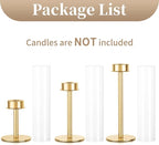 Sziqiqi Hurricane Taper Candle Holders: Wedding Table Centerpiece Set of 3 - Gold Glass Candlestick Holder for for Christmas Mantel Fireplace