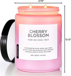 M&SENSE Cherry Blossom Scented Spring Candle, 19.4oz 110 Hours Long Lasting Natural Soy Wax Stress Relief Aromatherapy Romantic Candle for Women & Bedroom Decor