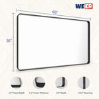 WEER Black Metal Framed Mirror, 60X36 Inch Rectangular Matte Black Wall Mirror for Bathroom, Rounded Corner Black Bathroom Vanity Mirror, Tempered Glass, Anti-Rust, Hangs Horizontal or Vertical