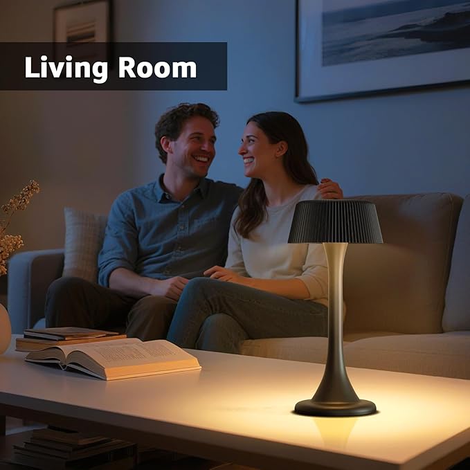uuffoo Rechargeable Table Lamp, Outdoor Table lamp Cordless with Stepless Dimming & 3 Color Temperatures, Battery Operated Night Light for Patio, Bar, Restaurant, Home, Bedroom, Dining (Black)