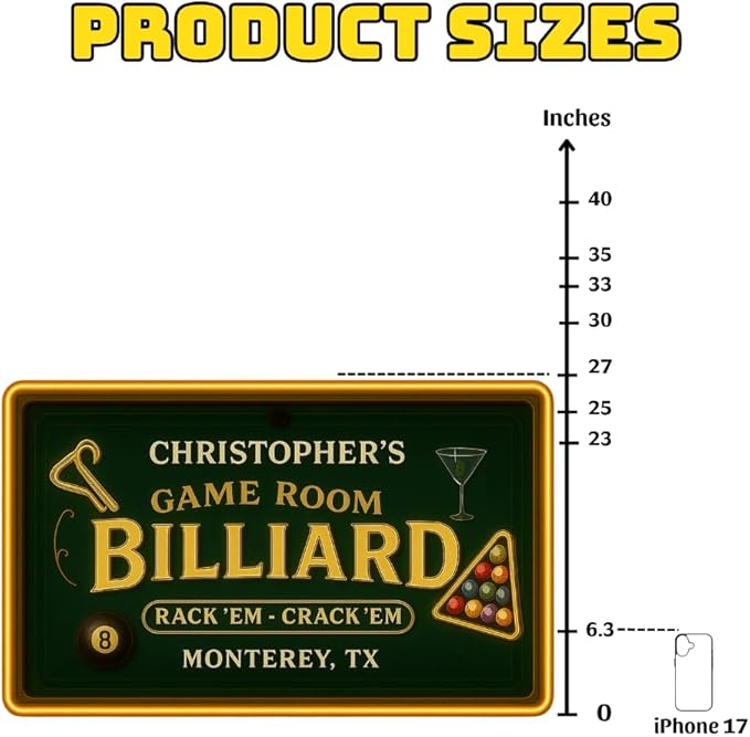 Personalized Billiards Neon Signs, Custom UV Printed Billiard LED Lights Sign, Decorative Wall Art, Lounge, Garage, Man Cave, Bar, Gaming Room Decor, Gifts For Men, Dad, Father, Friends