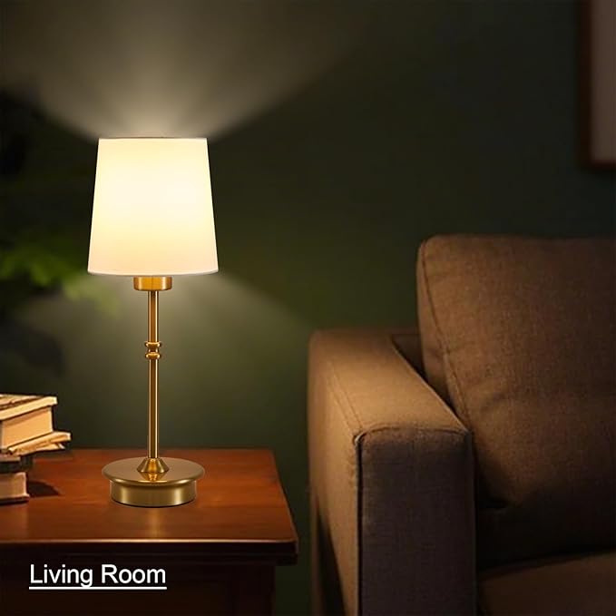 Rechargeable Cordless Table Lamp, Brushed Gold Battery Operated Desk Lamps with Detachable LED Bulbs, 13 Colors Dimmable Bedside Lights for Bedroom, Bar, Night Light, Camping