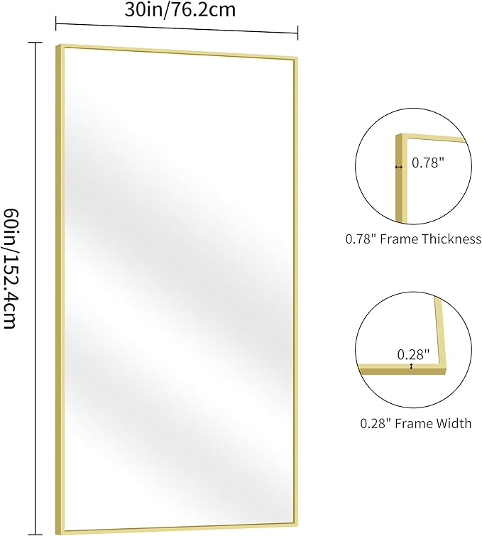 YIROMAN Bathroom Mirror 60"x30", Large Brushed Gold Bathroom Mirror for Over Sink with Aluminum Frame, Rectangular Vanity Mirror with Right Angle, Wall Mirror Hangs Horizontal or Vertical