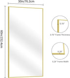 YIROMAN Bathroom Mirror 60"x30", Large Brushed Gold Bathroom Mirror for Over Sink with Aluminum Frame, Rectangular Vanity Mirror with Right Angle, Wall Mirror Hangs Horizontal or Vertical
